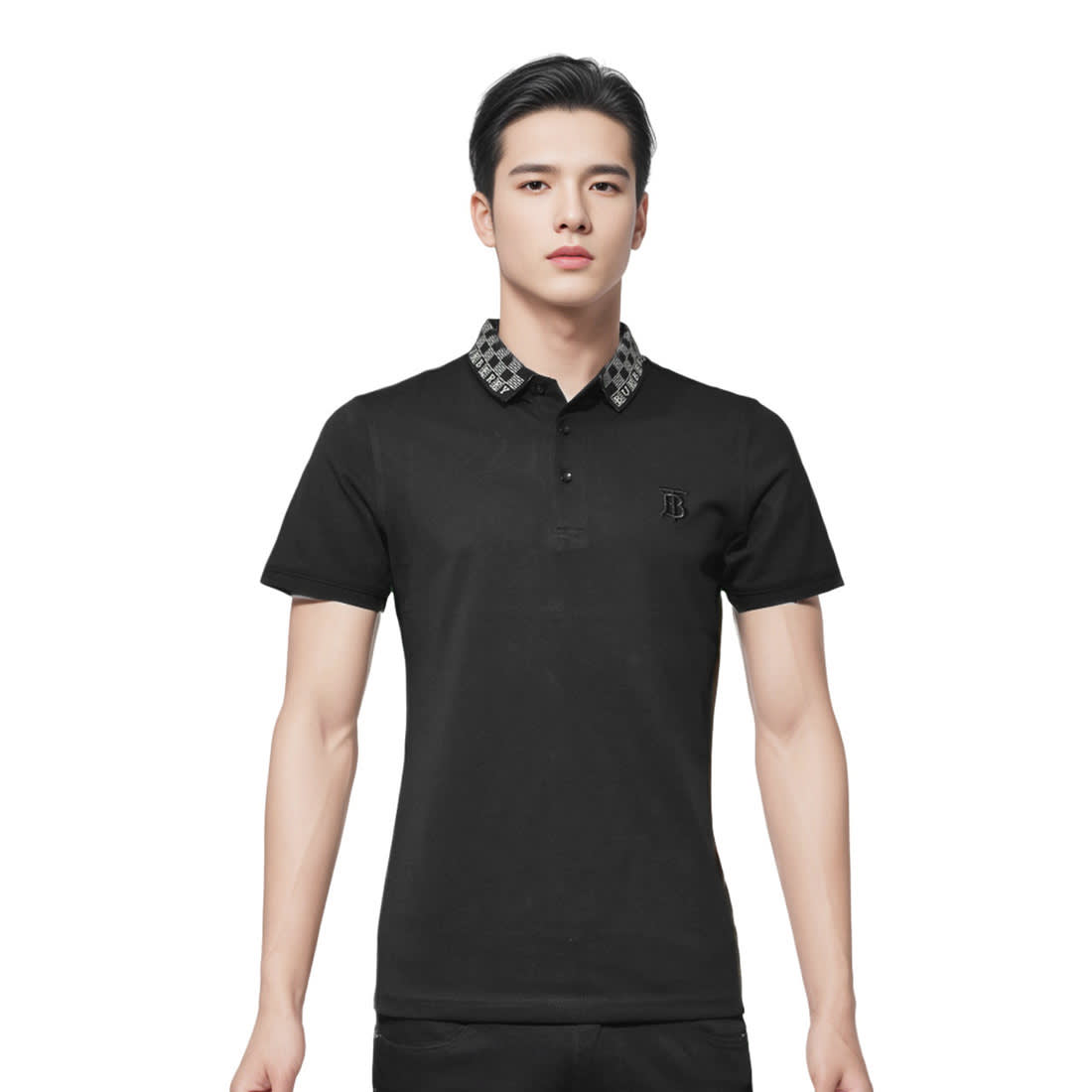 Burberry TB Monogram-Embroidered Black Polo T-shirt-0