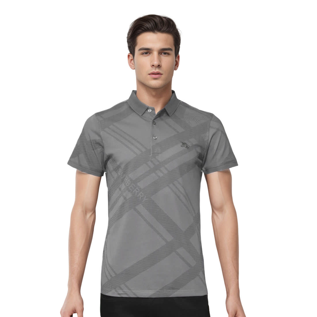 Burberry Grey Checks Printed Polo T-shirt-0