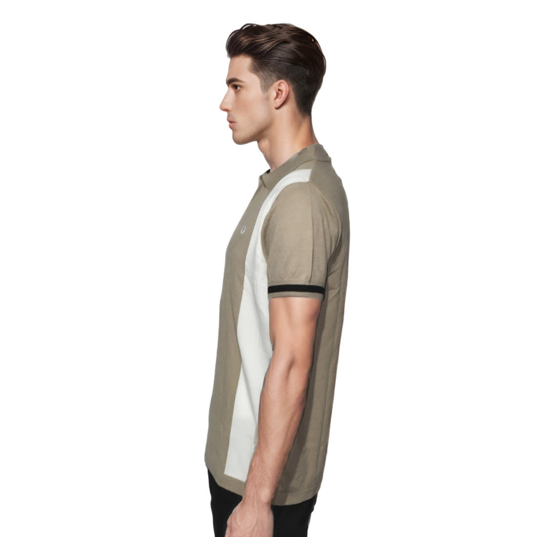 Fred Perry Brown Side-Panel Flannel Neck Polo T-shirt-2