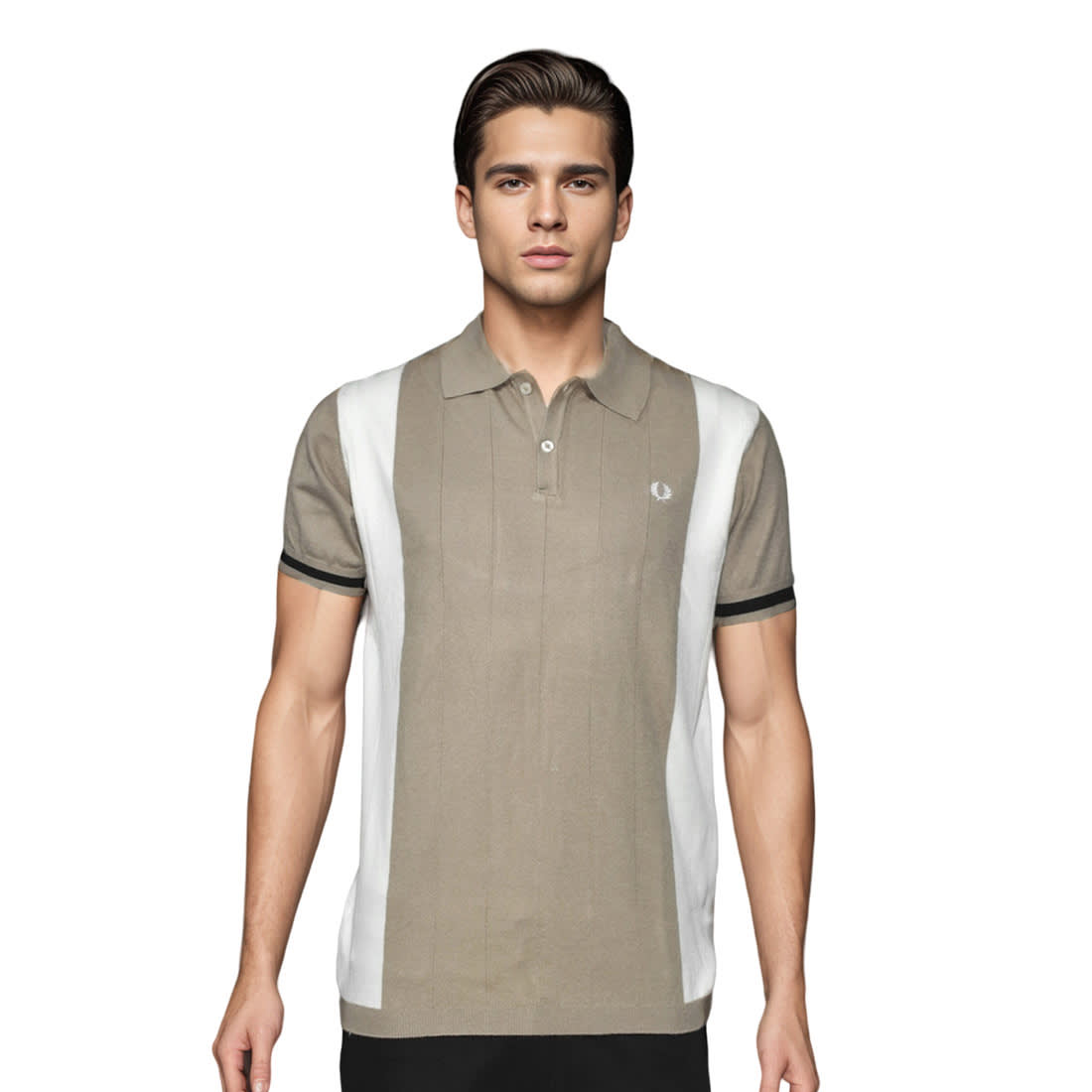 Fred Perry Brown Side-Panel Flannel Neck Polo T-shirt-0