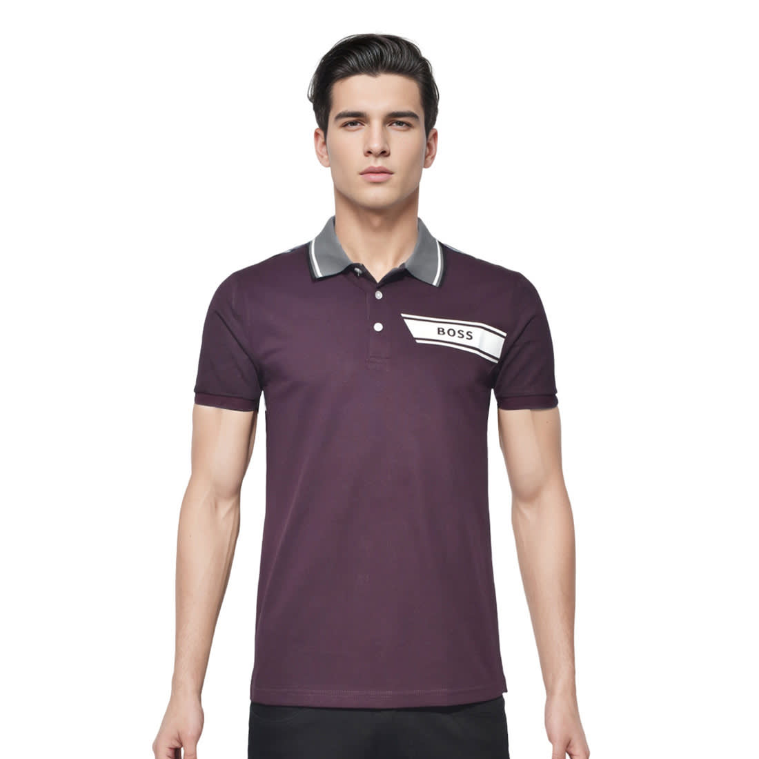 Boss Embossed Logo Dark Purple Premium T-shirt-0