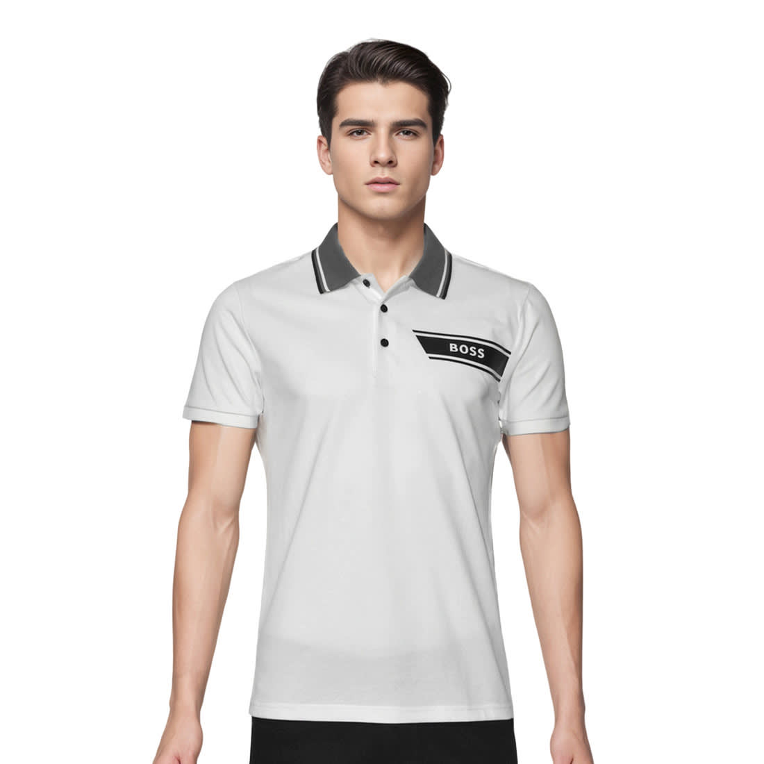Boss Embossed Logo White Premium Quality T-shirt-0