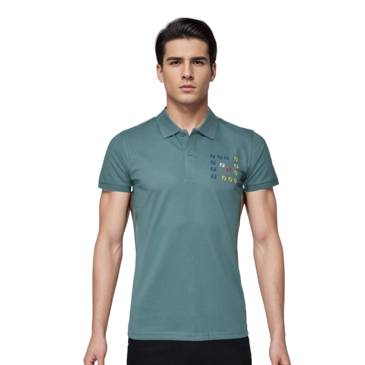 Fendi Embroidered logo Teal Blue Premium Quality T-shirt-0