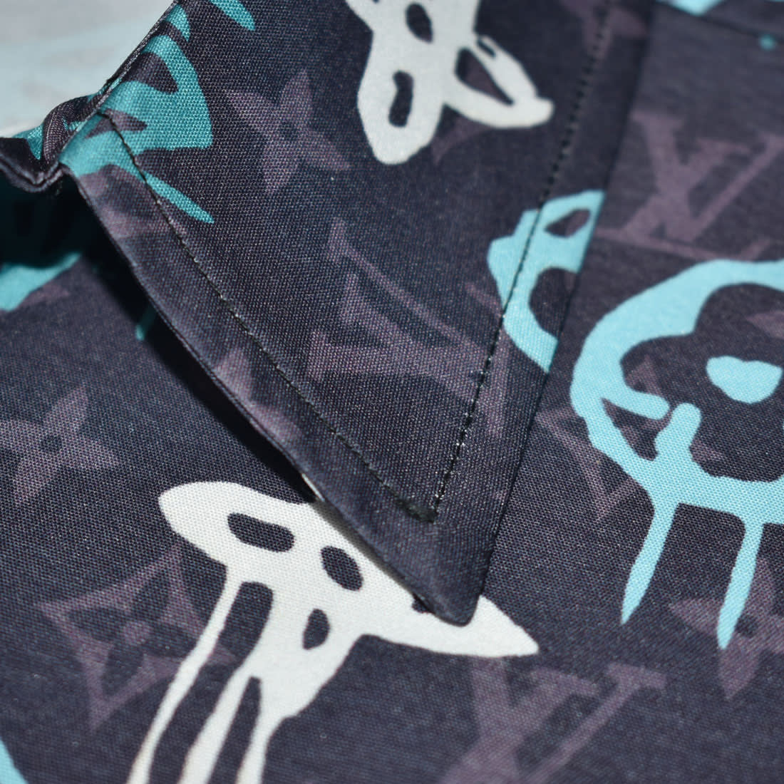 Louis Vuitton Sky Blue & Black Premium Quality Half Sleeve Shirt-4
