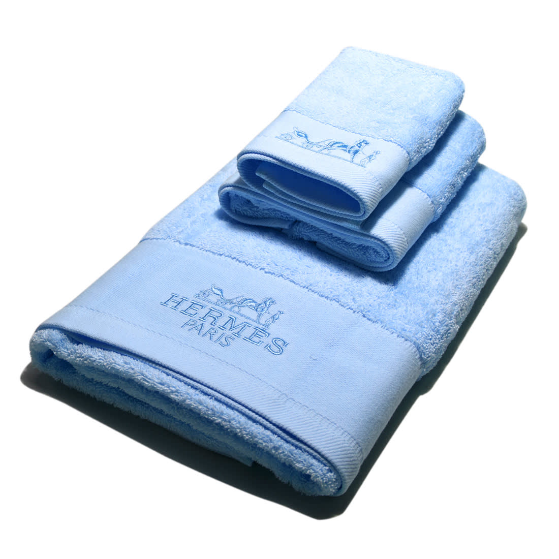 Hermes Paris Embroidered logo Blue Towel - Set of 3-0