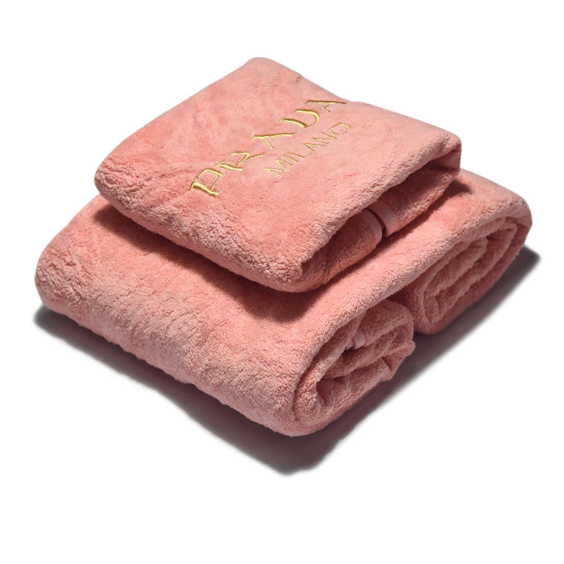 Prada Milano Embroidered Logo Pink Towels - Set of 2-0