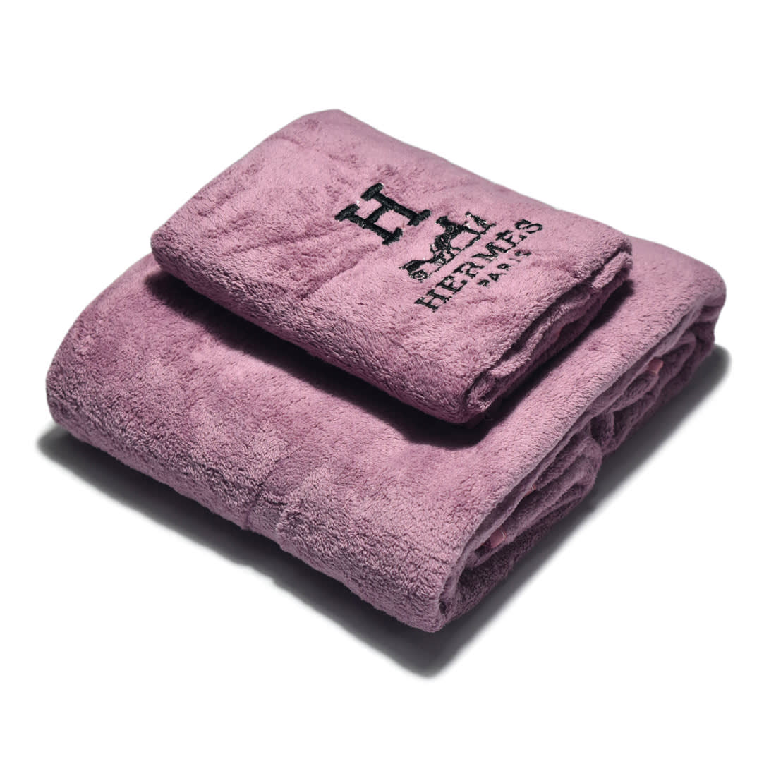 Hermes Paris Embroidery Logo Purple Towels - Set of 2-0