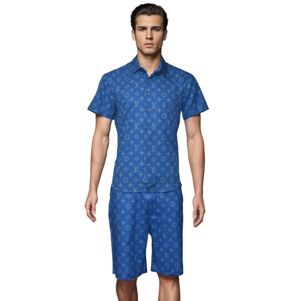 Louis Vuitton Blue Premium Mens Shirt & Shorts Combo-0