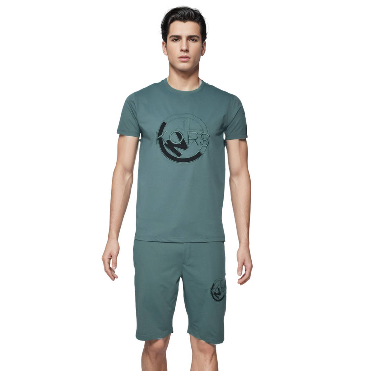 Michael Kors Embroidered Light Green Premium T-shirt & Shorts Combo-0
