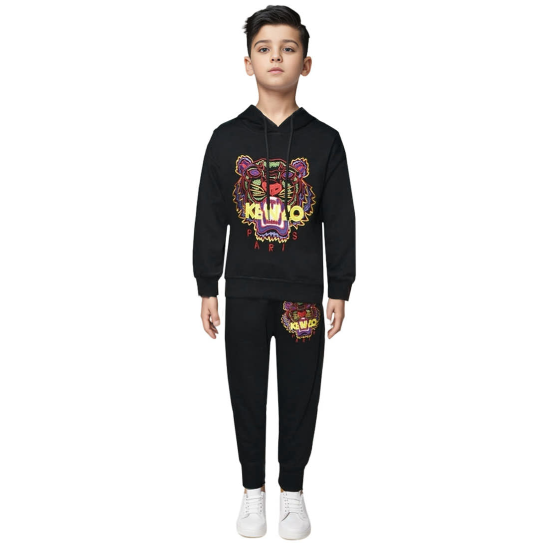 KENZO Tiger Emroidered Black Premium Kids Co-ord Set-0