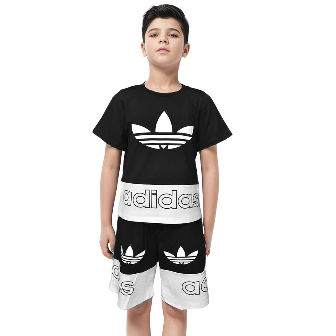 Adidas logo Printed Black & White Kids Co-ord Set-0