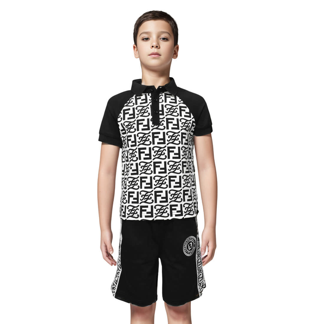 Fendi logo Printed Black & White Kids Co-ord Set-0