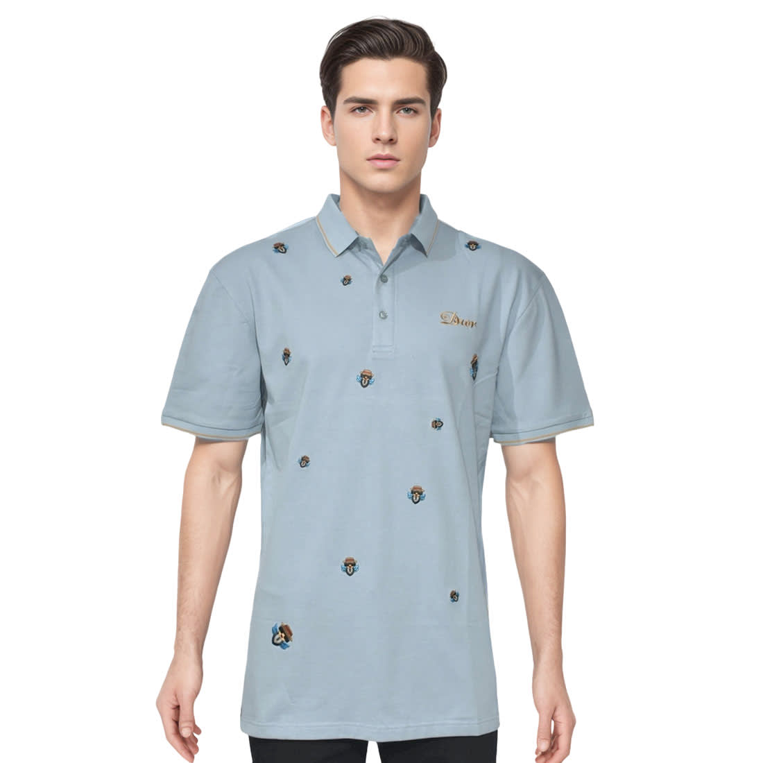 Dior Premium Sky Blue Quality Embroidered Polo T-shirt-0