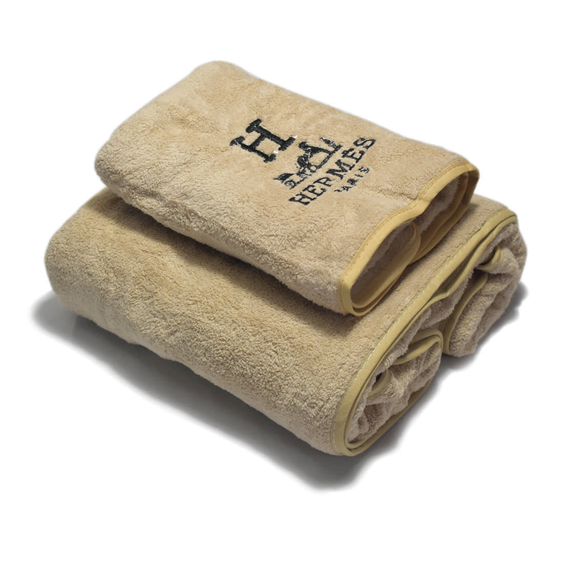 Hermes Paris Embroidery Logo Light Brown Towels - Set of 2-0