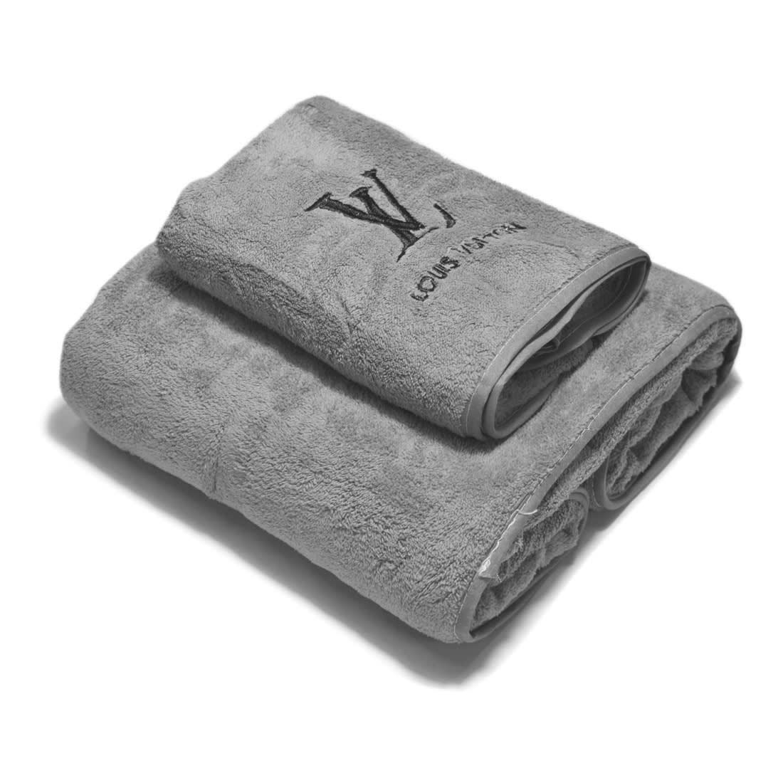 Louis Vuitton Embroidered logo Grey Premium Towel - Set of 2-0