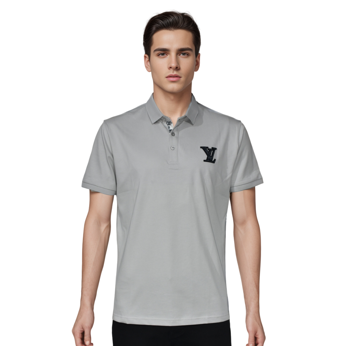 Louis Vuitton Monogram Embroidered Grey Premium T-shirt-0