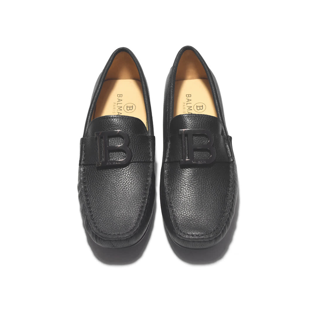 Balmain Black Premium Luxury Leather Loafers-3