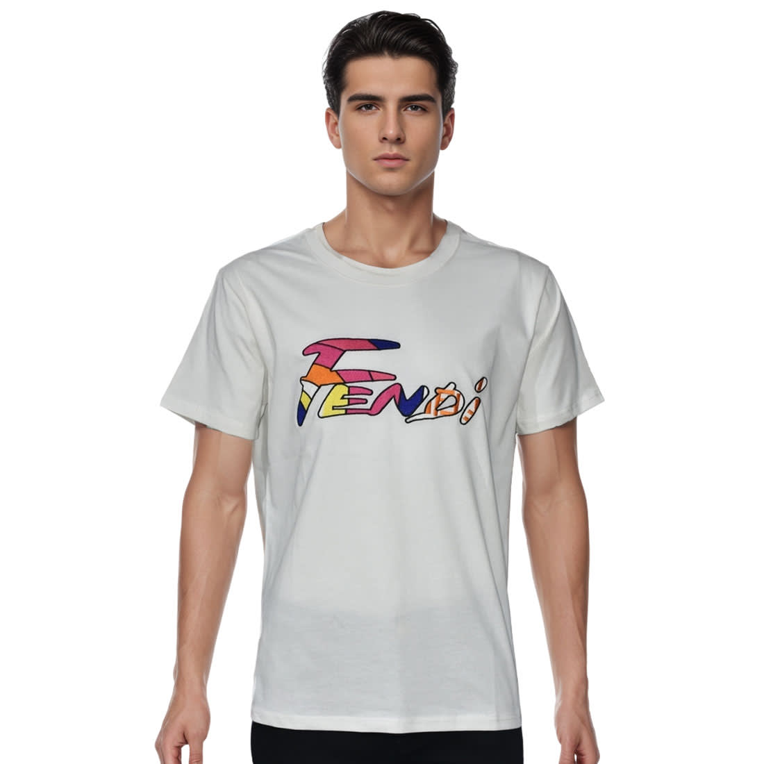 Fendi Brush logo White Premium Cotton T-shirt-0