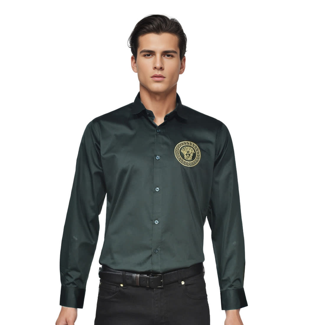 Versace Medusa Embroidered Green Premium Shirt-0