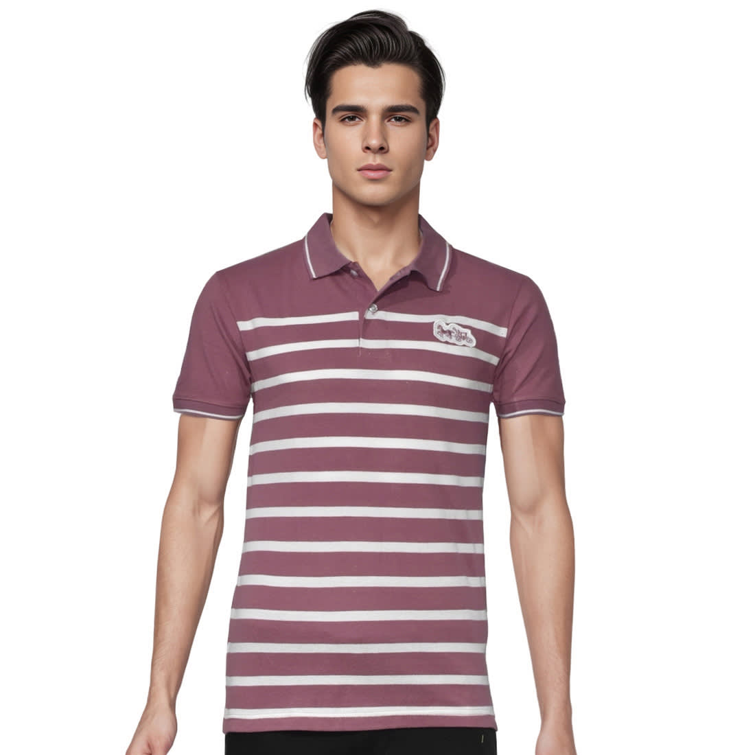 Coach Embroidered logo Striped Pique Pink Polo T-shirt-0