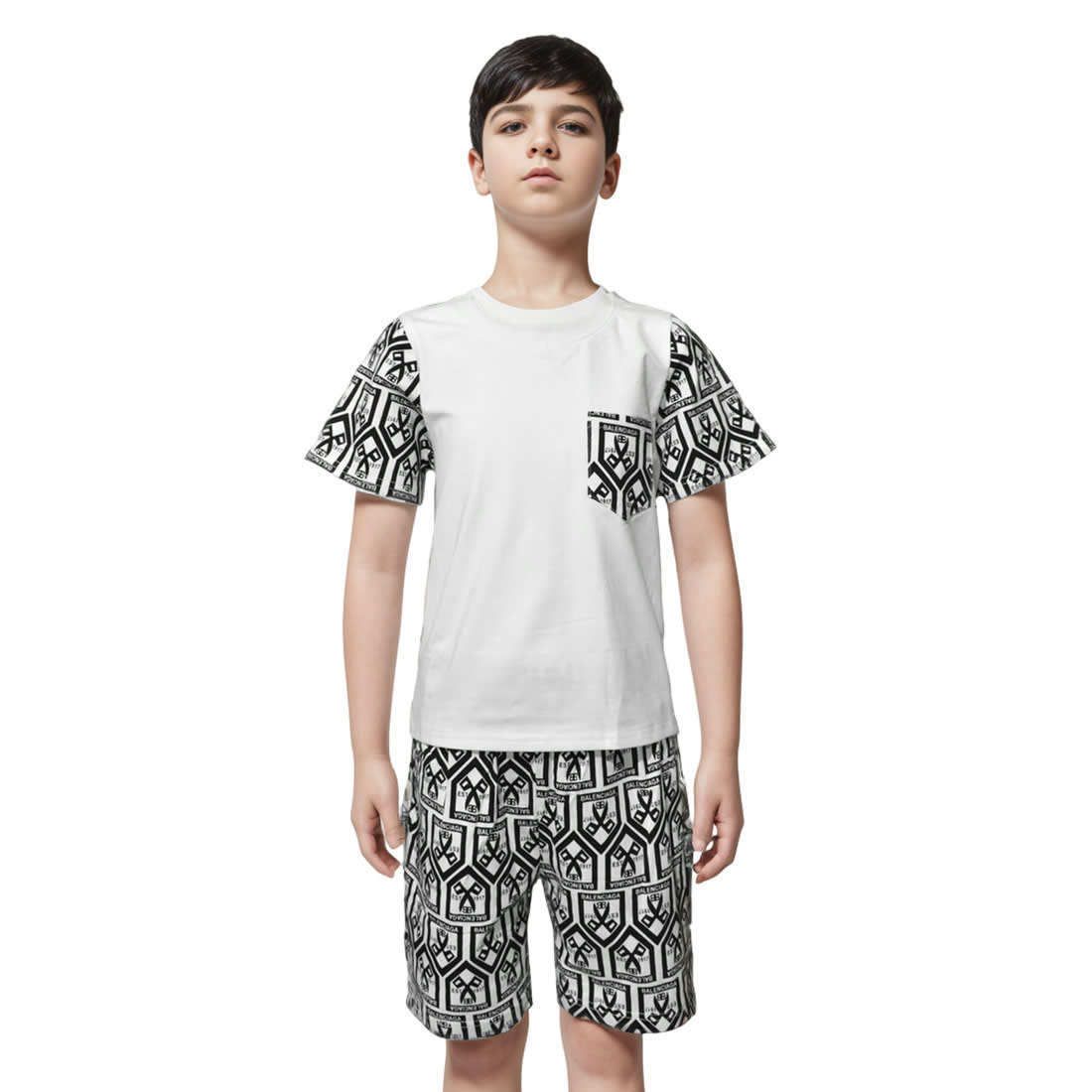 Balenciaga White Premium Quality Kids Co-ord Set-0