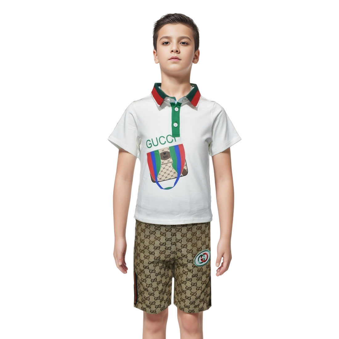 Gucci White Premium Cotton Kids Co-ord Set-0