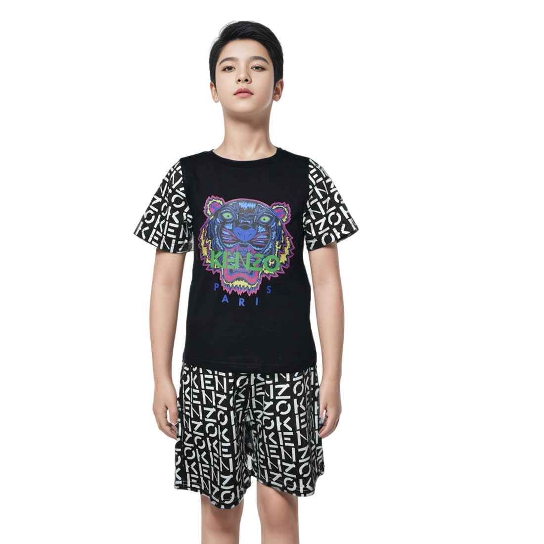 Kenzo Tiger Printed Black Premium Kids Co-ord Set-0