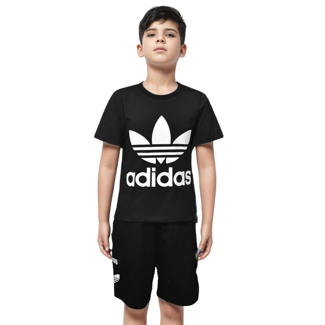 Adidas Logo Print Black Premium Quality Kids Co-ord Set-0