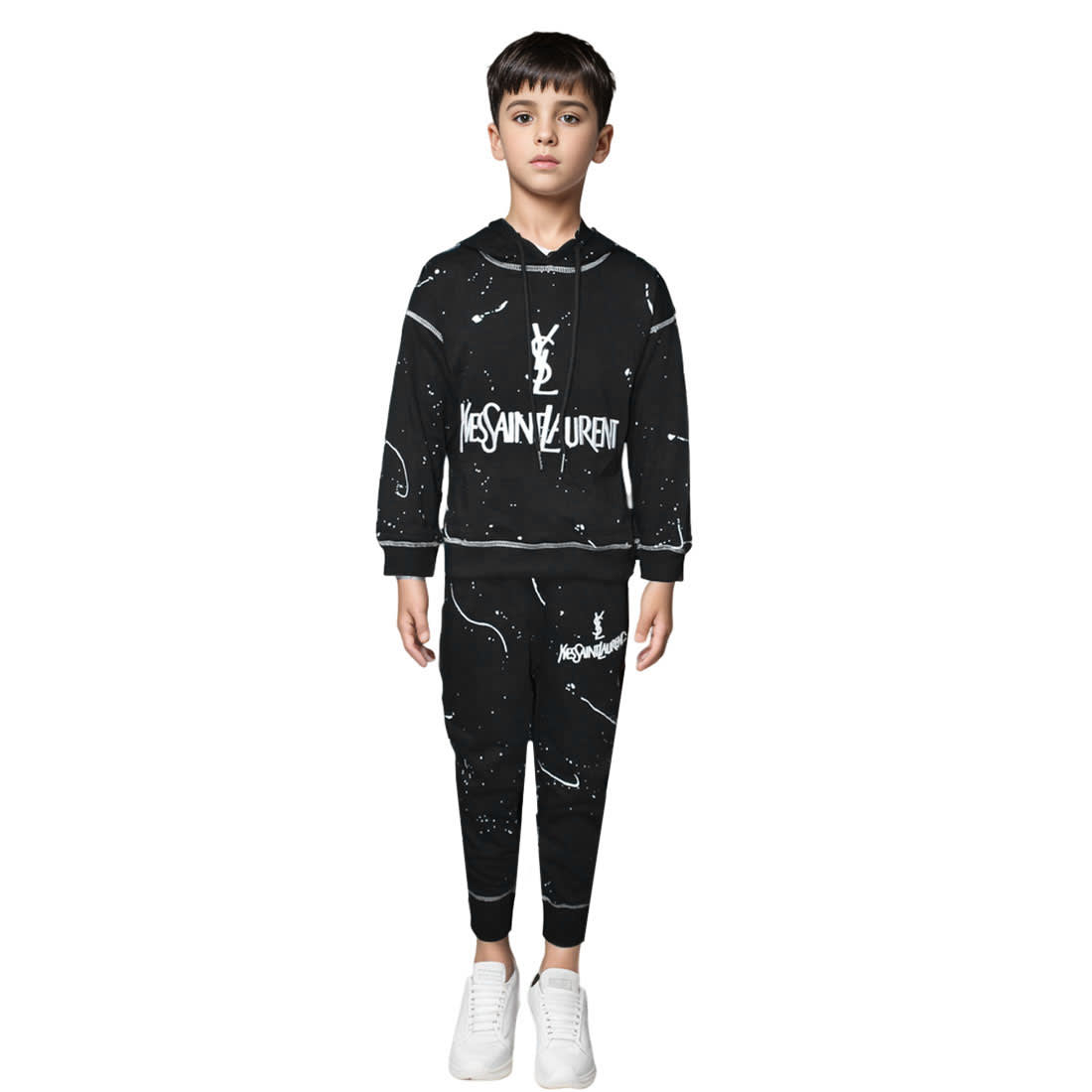 Saint Laurent logo Embroidery Black Premium Kids Co-ord Set-0