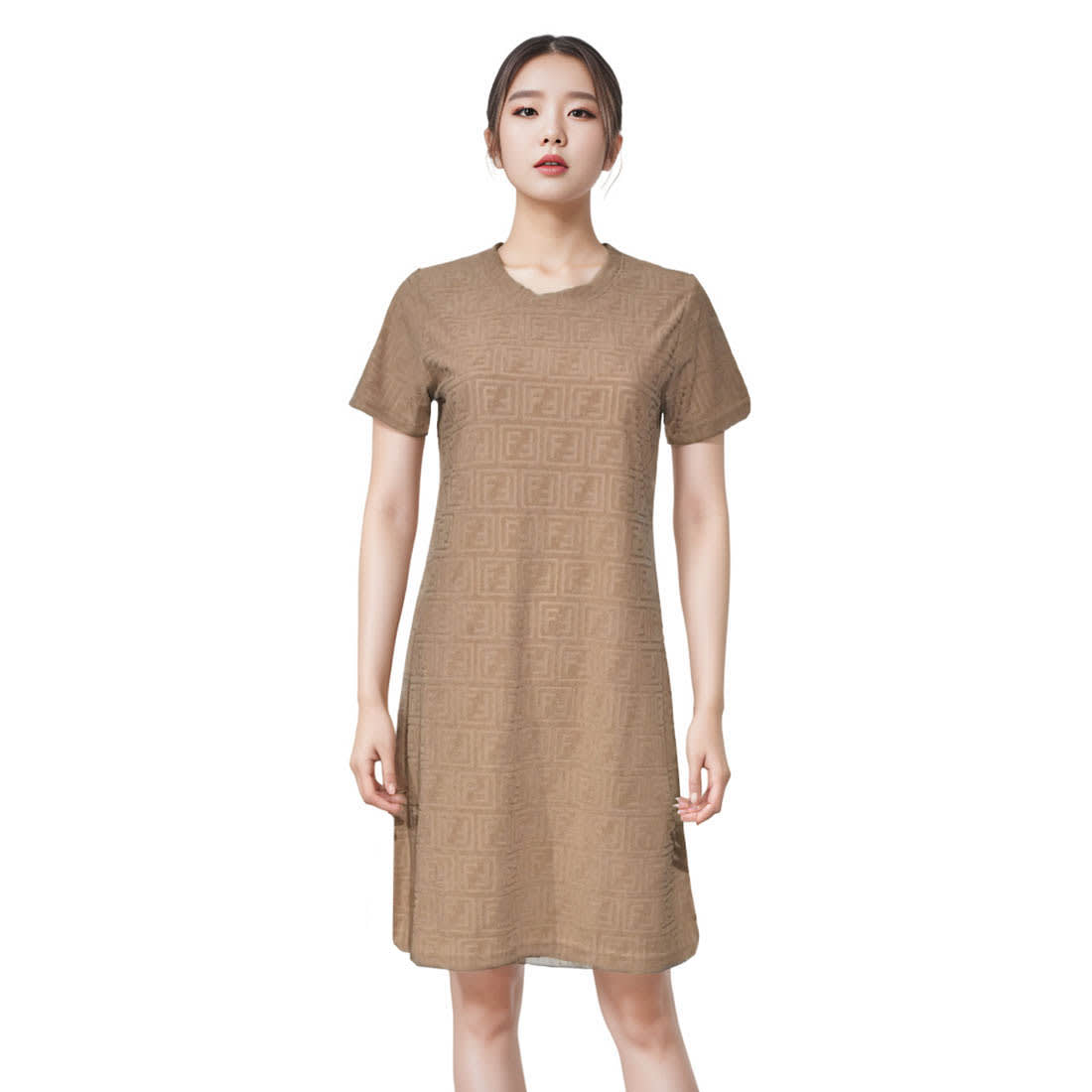 Fendi Embossed Brown Premium Cotton Dress-1
