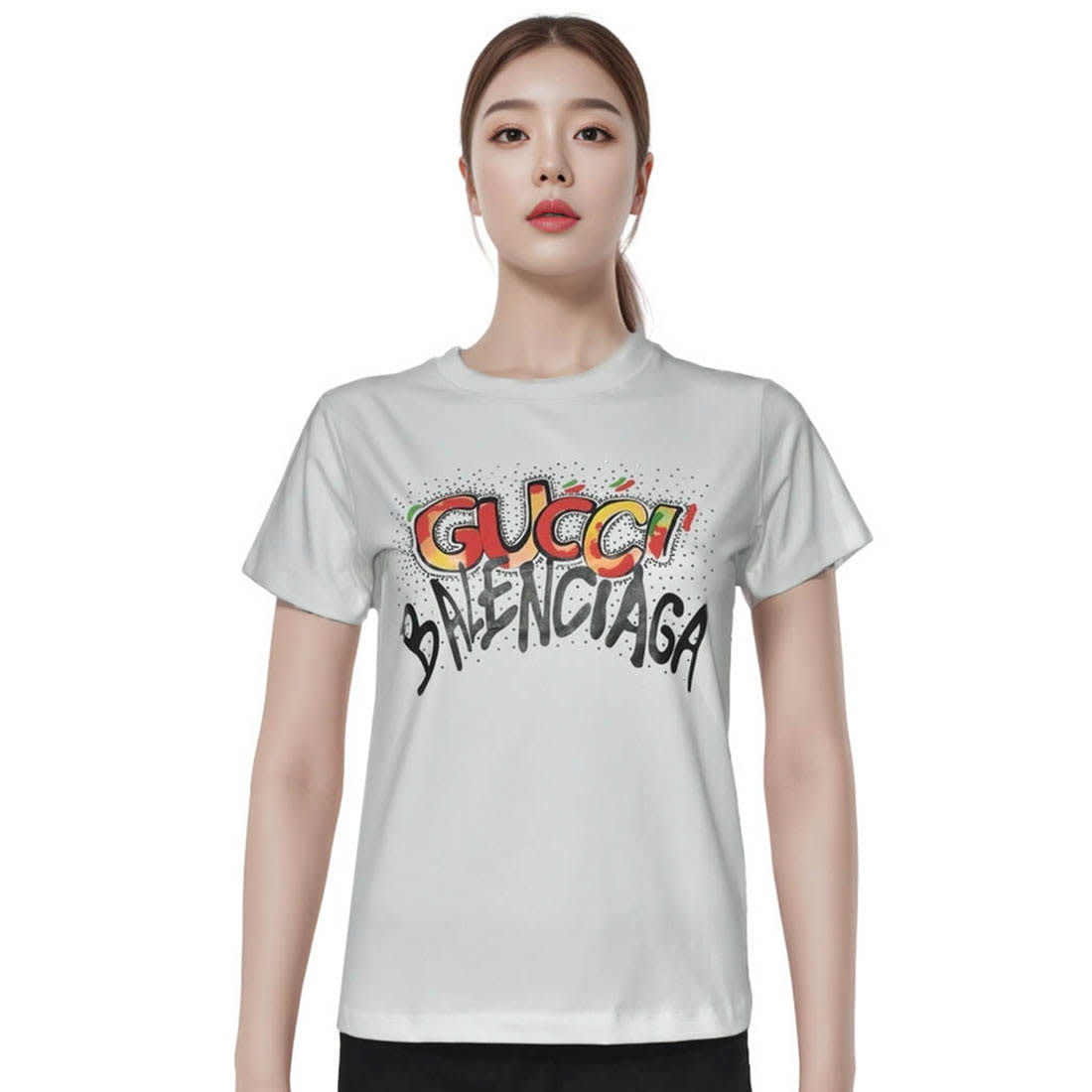 Gucci x Balenciaga Print White Women T-shirt-0