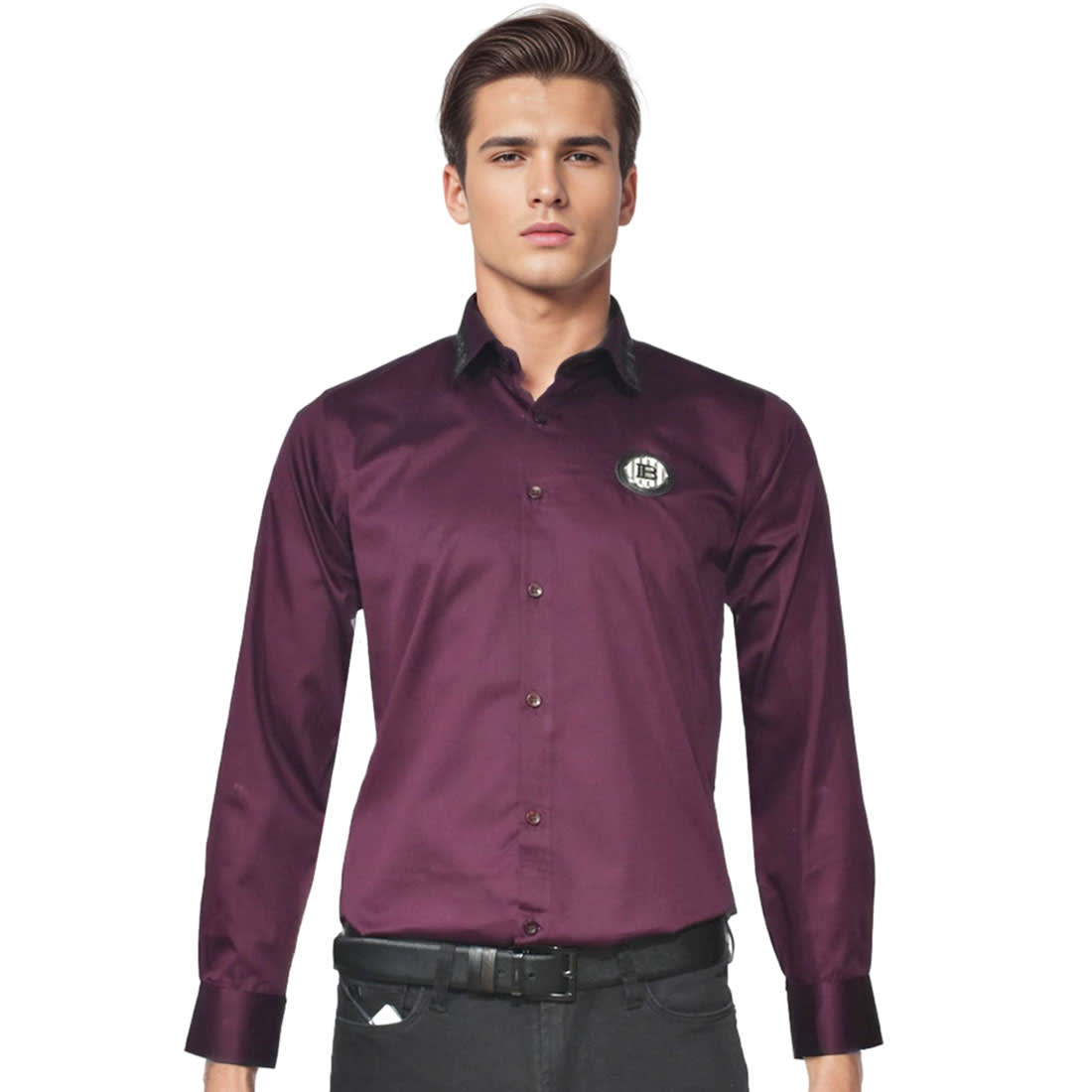 Balmain logo Icon Wine Premium Cotton Shirt-0