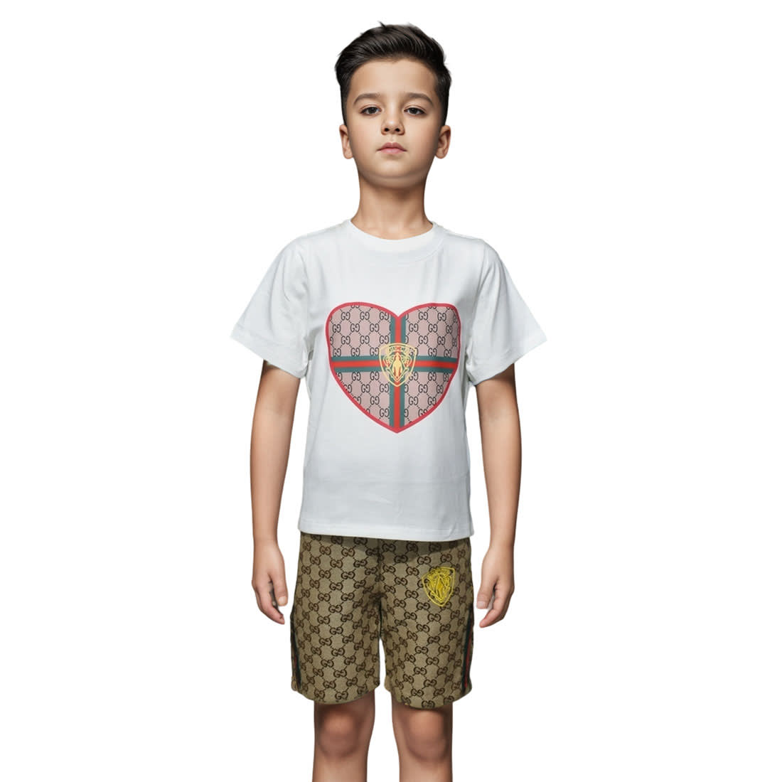 Gucci Heart Printed White Premium Kids Co-ord Set-0