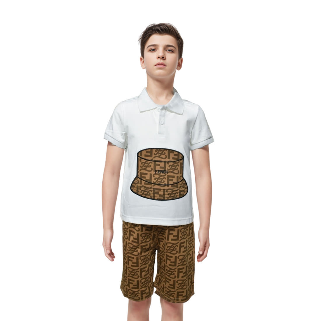 Fendi Printed White Premium Quality Kids Co-ord Set-0