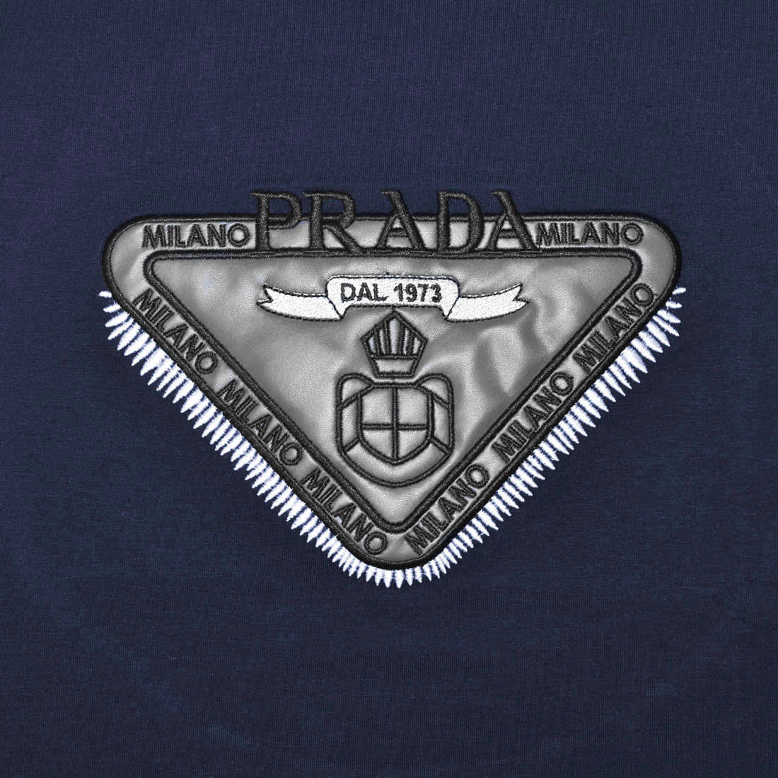 Prada Embroidered logo Navy Blue Cotton T-shirt-3