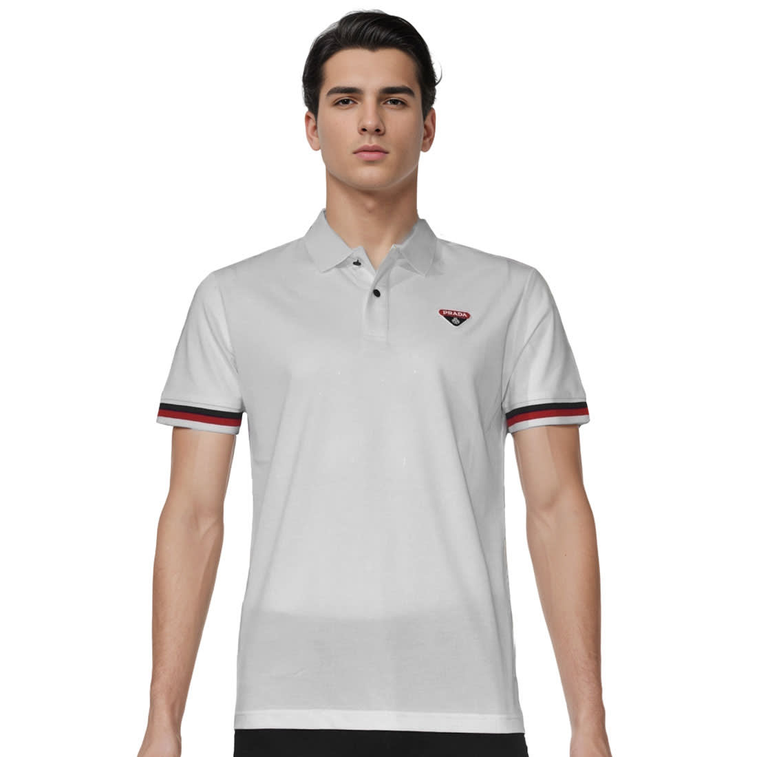 Prada logo Embroidery White Premium Polo T-shirt-0