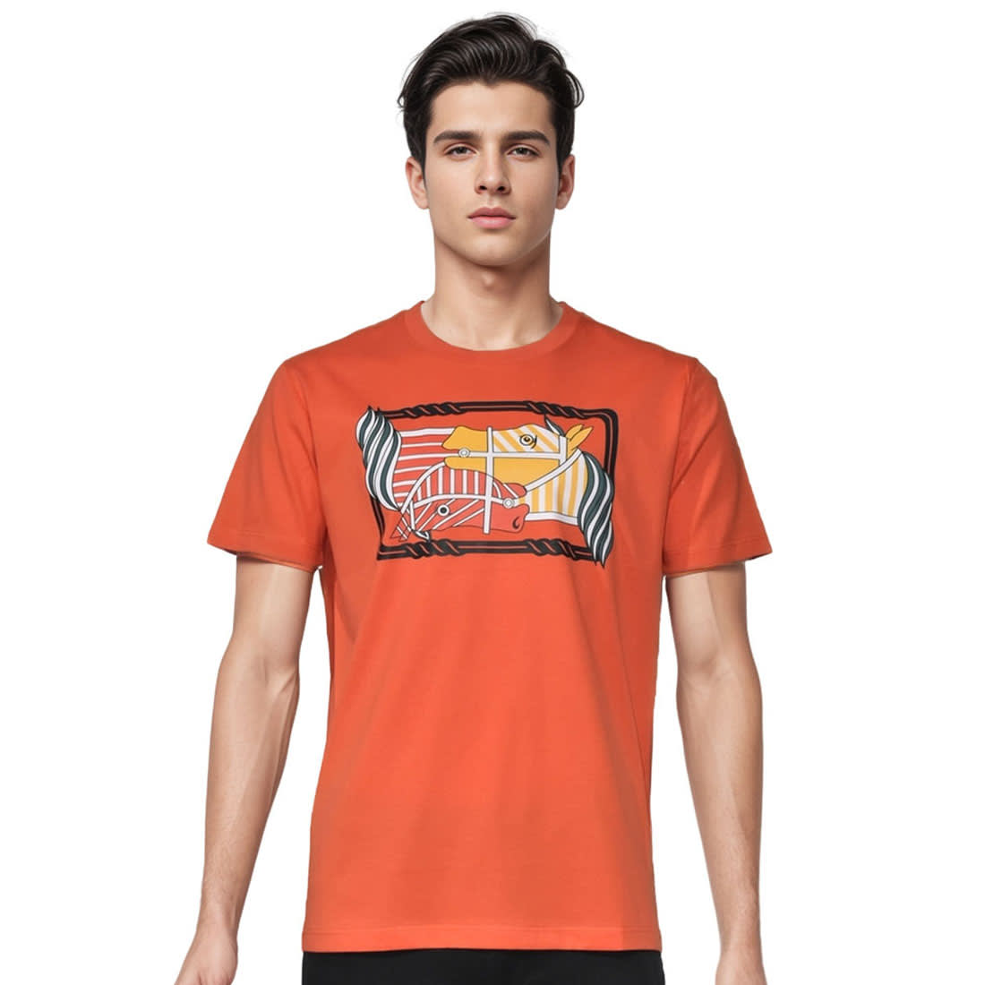 Hermes logo Print Orange Premium Luxury T-shirt-0