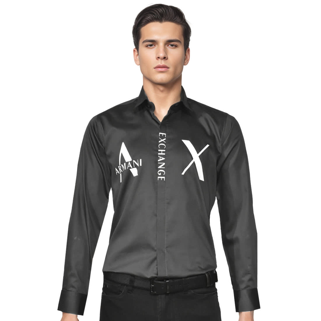 Armani Exchange logo Print Grey Cotton Shirt-0