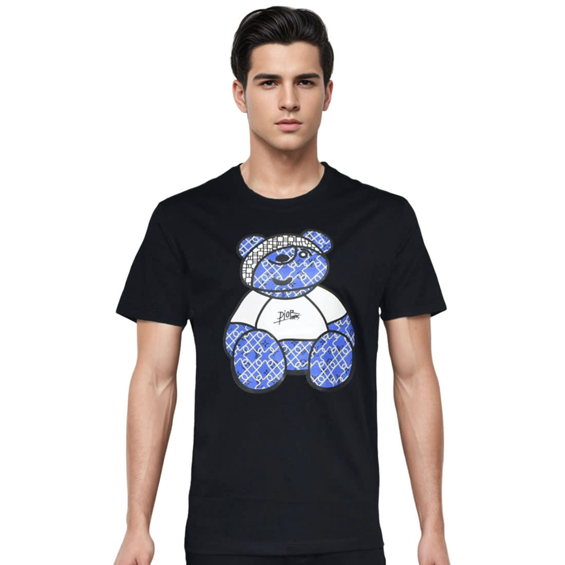 Dior Teddy Print Black Premium Quality T-shirt-0