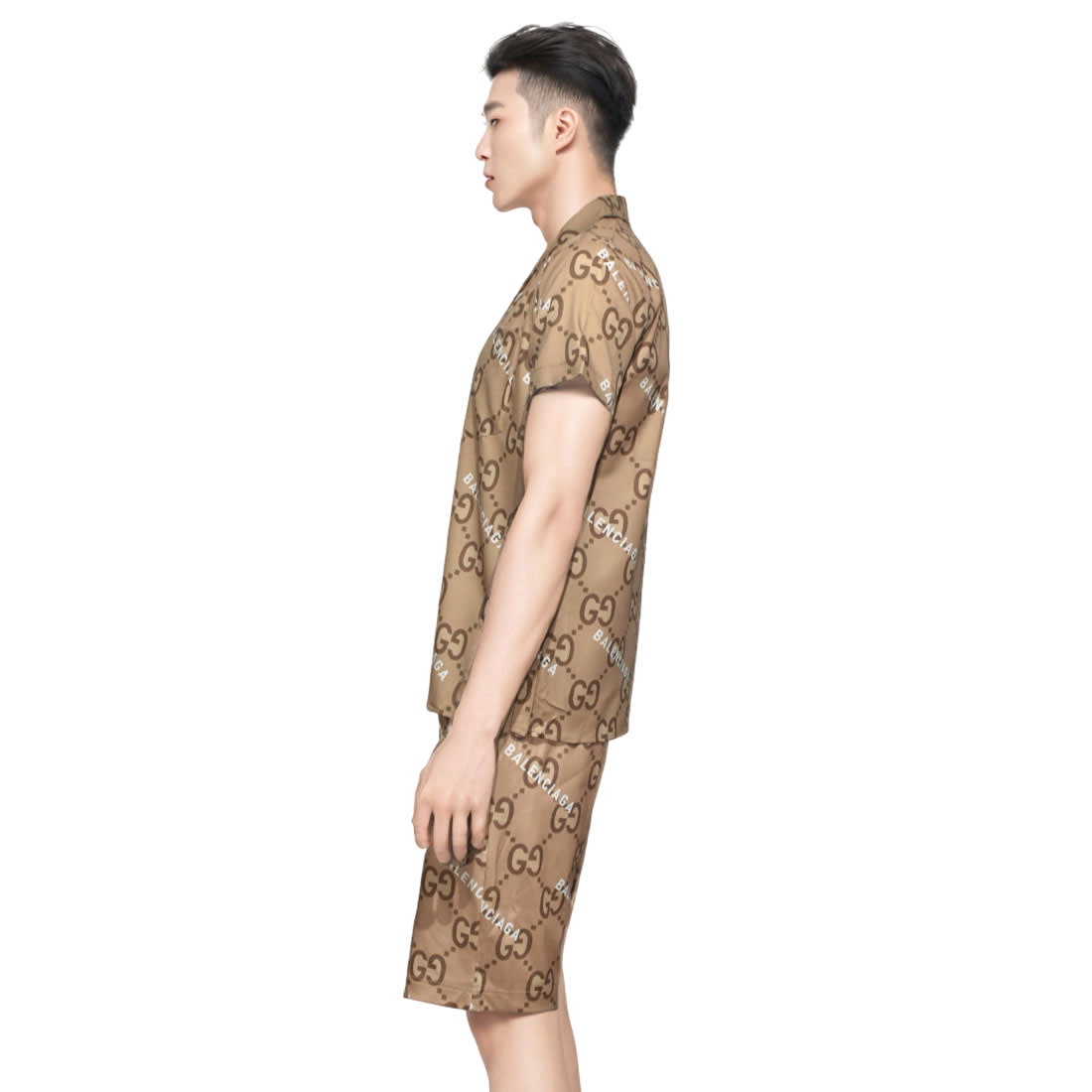 Gucci Brown Premium Quality Men's Logo-Print Short Sleeve Shirt & Shorts Combo-2