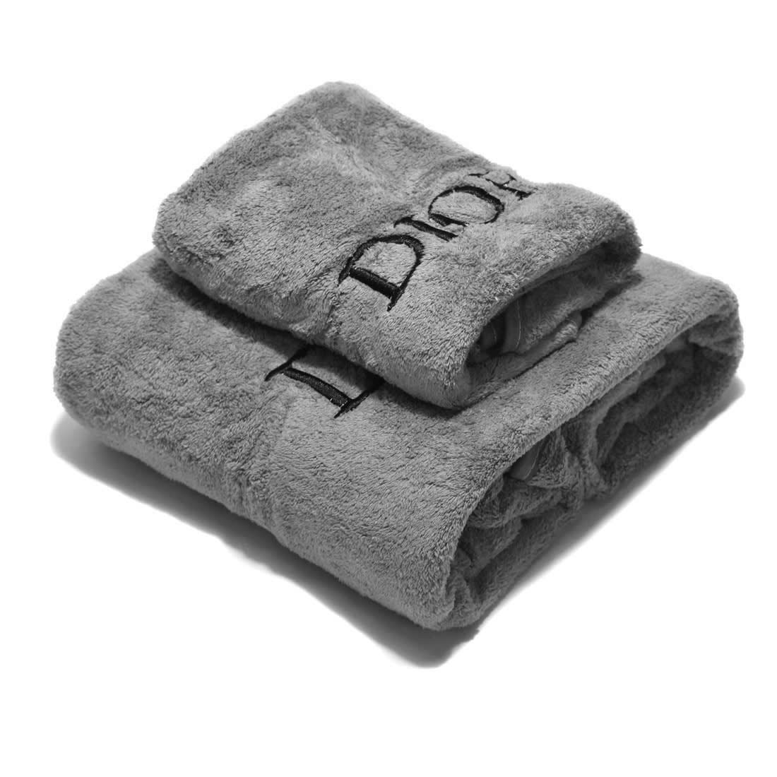 Dior Embroidered logo Grey Premium Towels - Set of 2-0