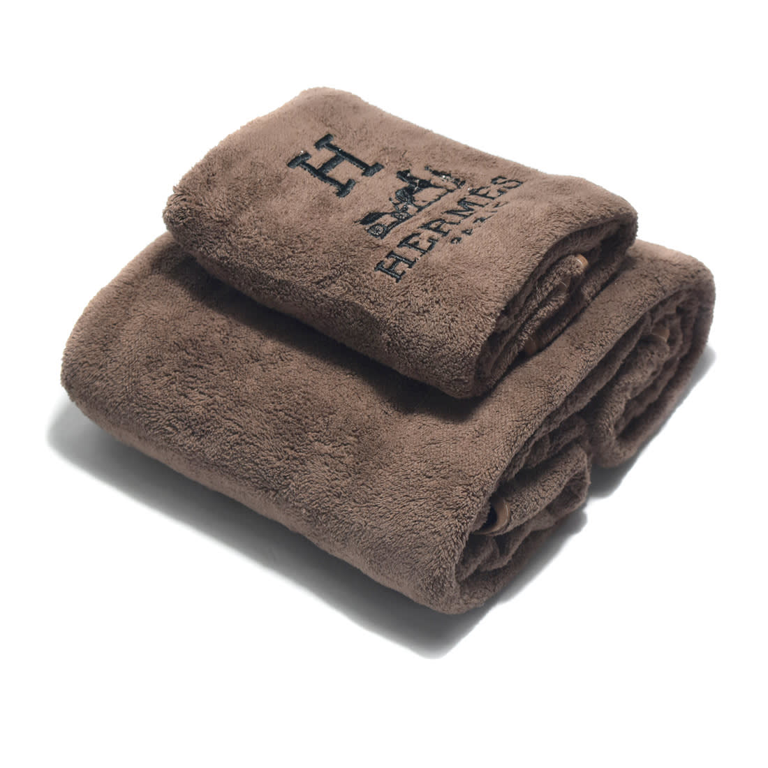 Hermes Paris Embroidery logo Dark Brown Towels - Set of 2-0
