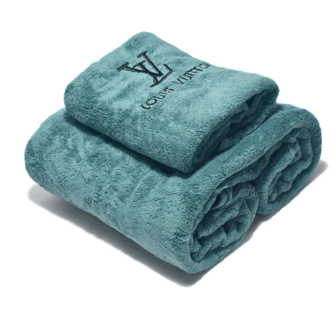 Louis Vuitton Embroidered logo Teal Blue Towel - Set of 2-0