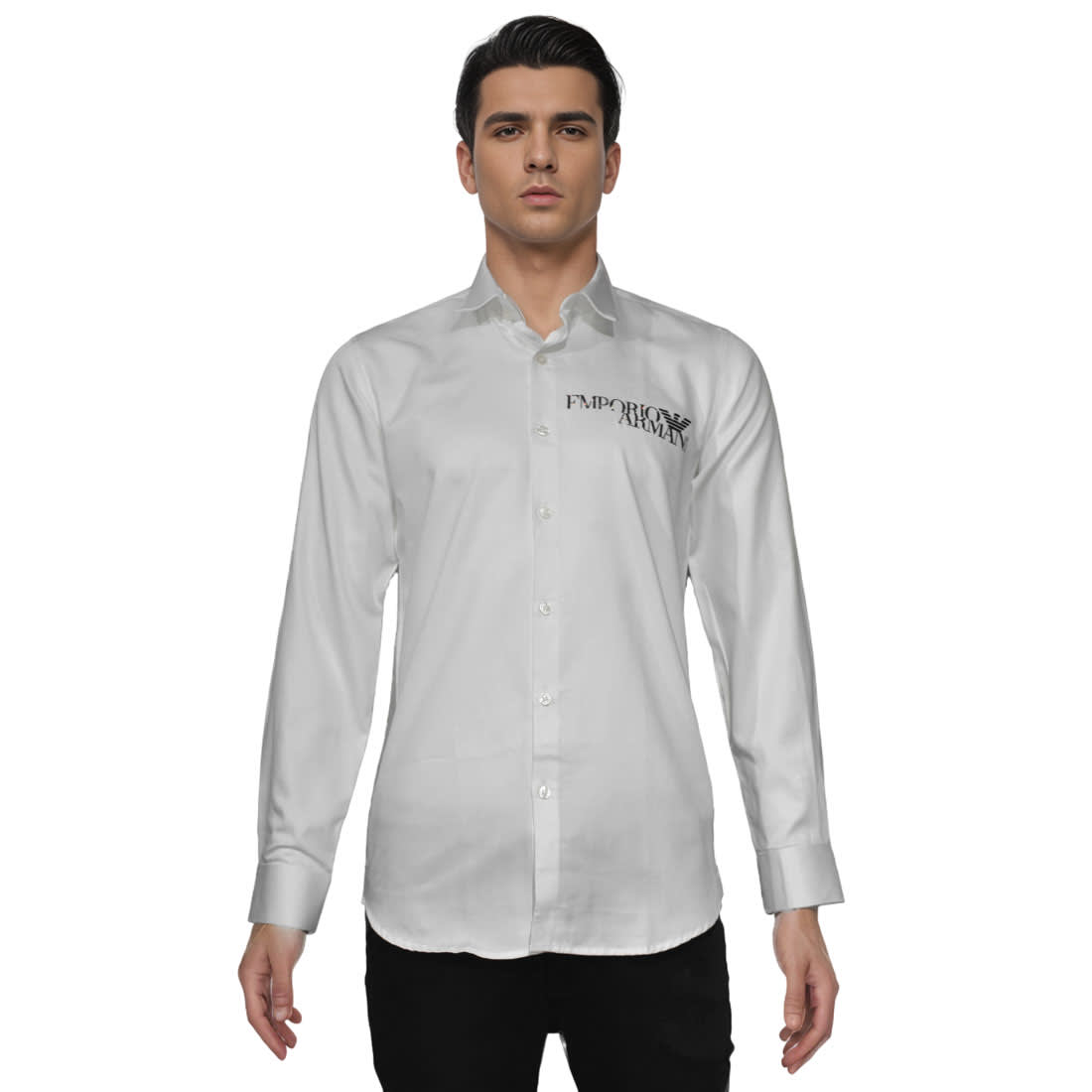 Emporio Armani logo Print White Cotton Shirt-6