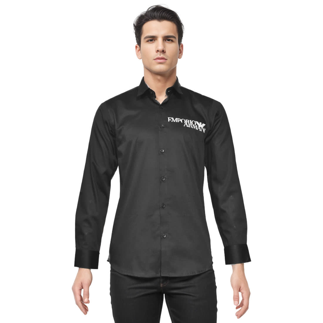 Emporio Armani logo Print Black Cotton Shirt-6