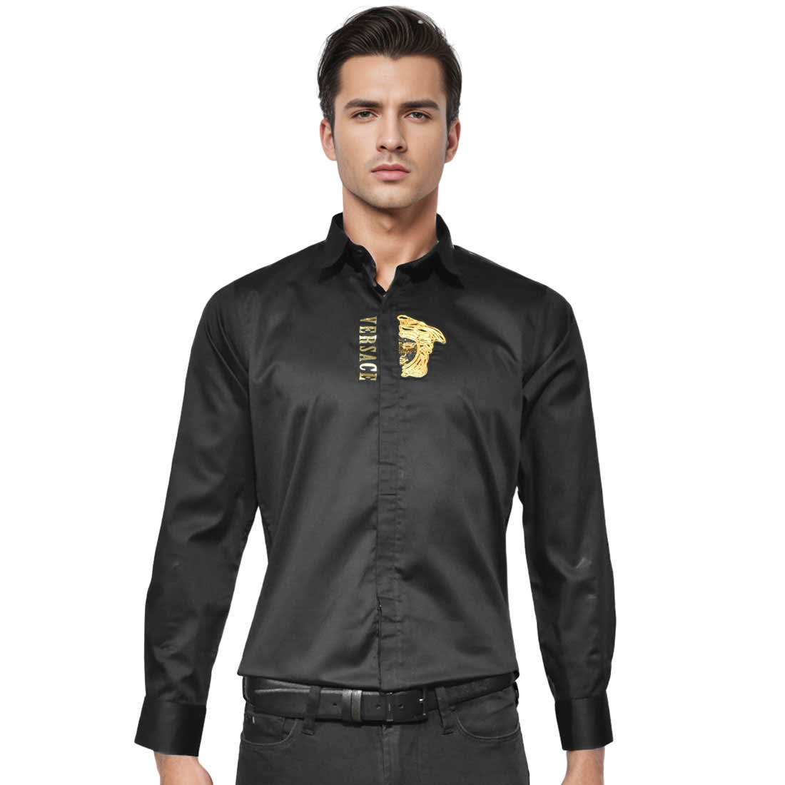 Versace Embroidered logo Black Shirt-0