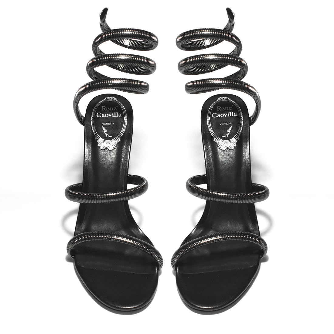 Rene Caovilla Cleo Crystal Black Heel Sandals-5