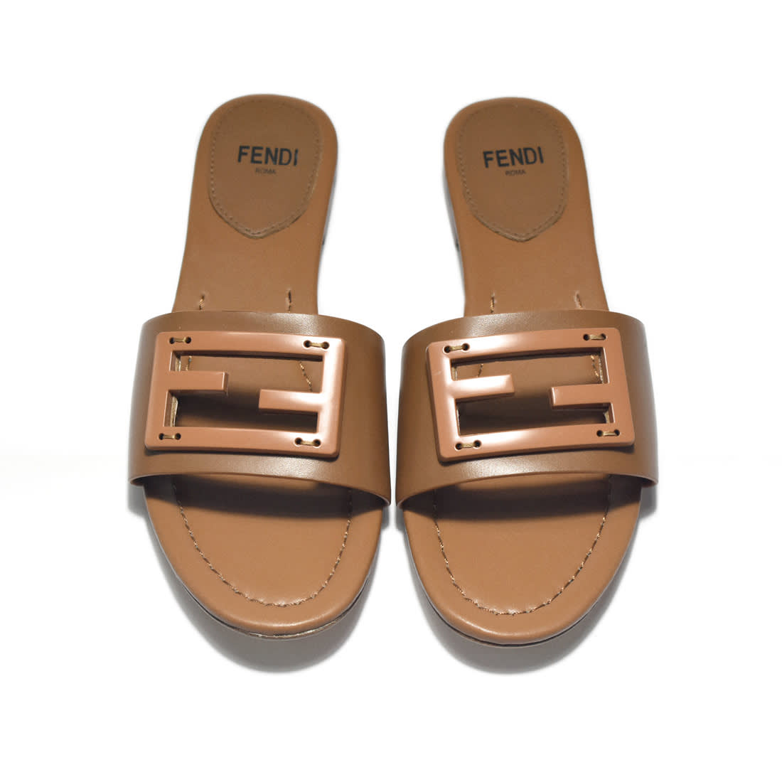 Fendi logo Brown Premium Leather Flat Sandals-5