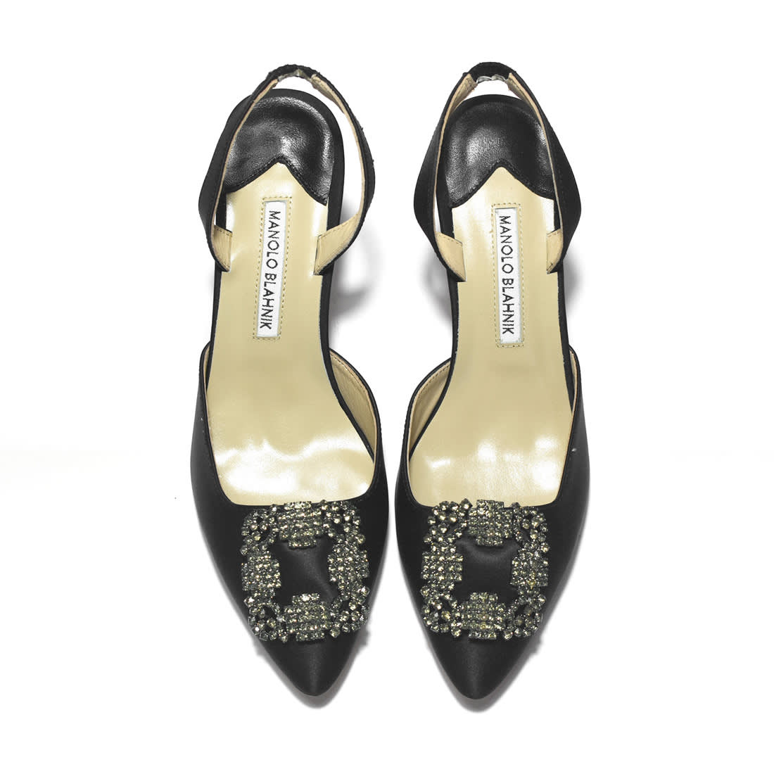 Manolo Blahnik Black Premium Leather Heel Sandals-5