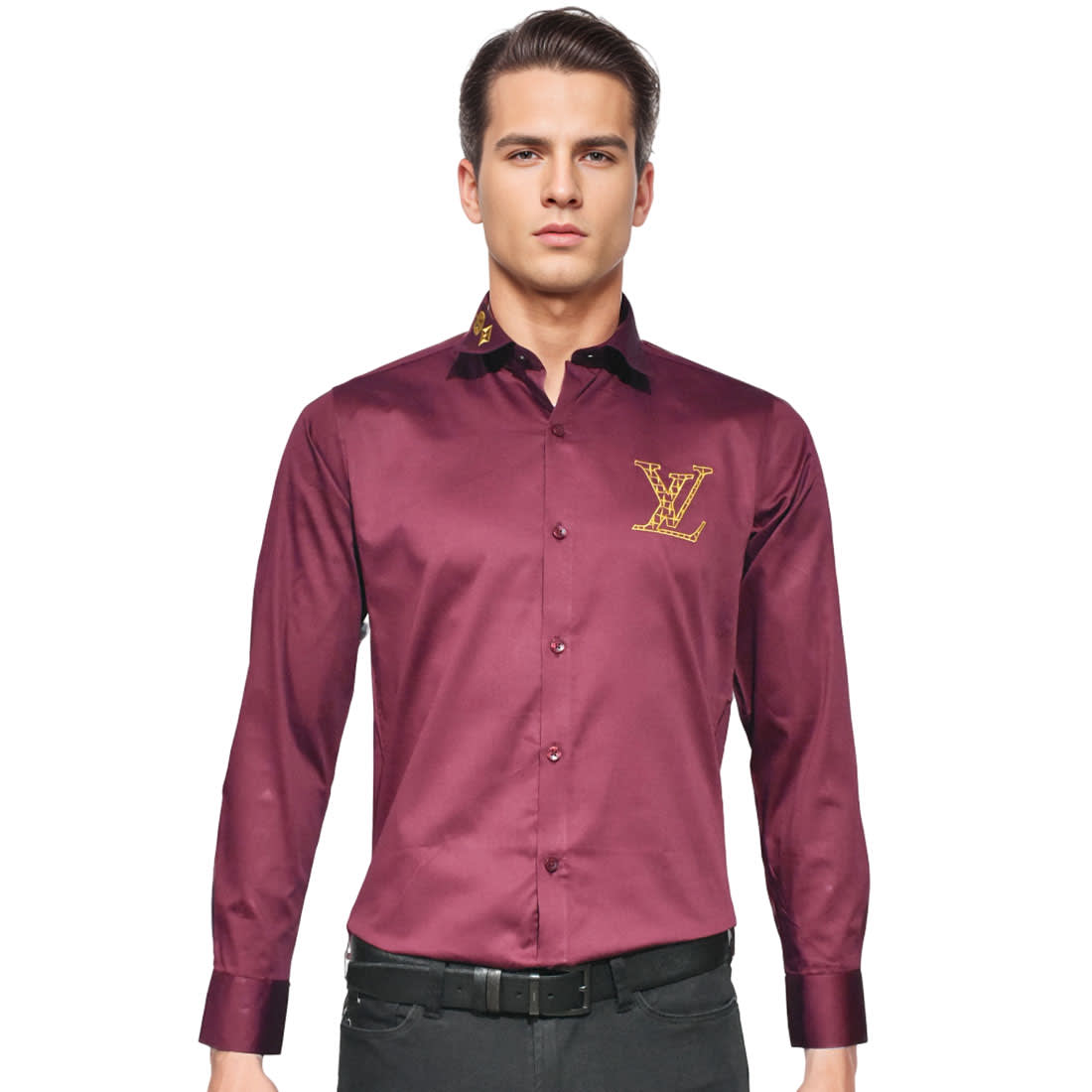 Louis Vuitton Embroidered logo Wine Luxury Shirt-0